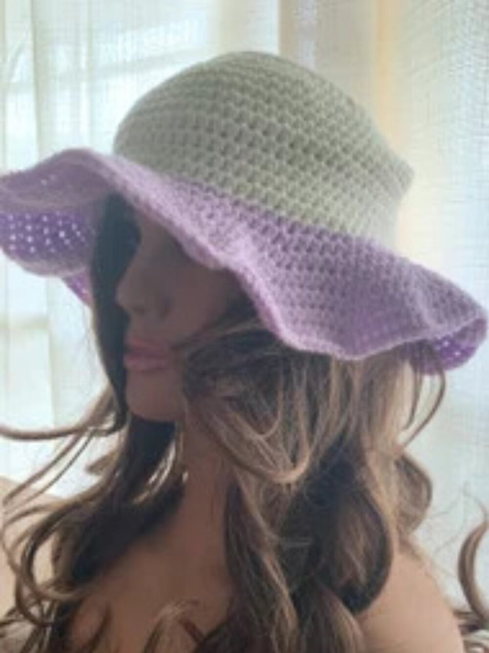 Flower Power Floppy Hat - White & Purple - Adult OSFM